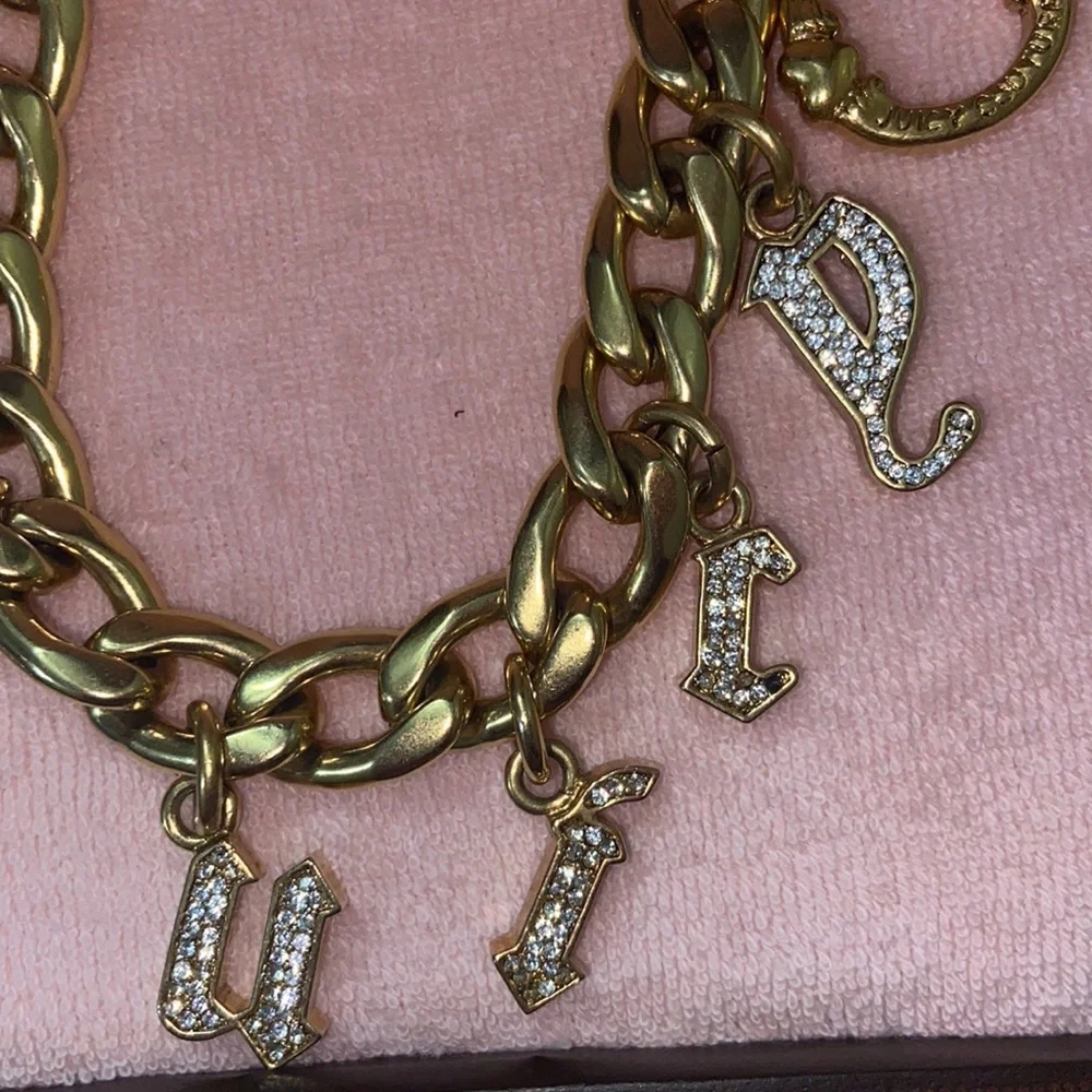 Y2K JUICY COUTURE GOTHIC INITIAL CHARM BRACELET DOG COLLAR SWAROVSKI CRYSTALS